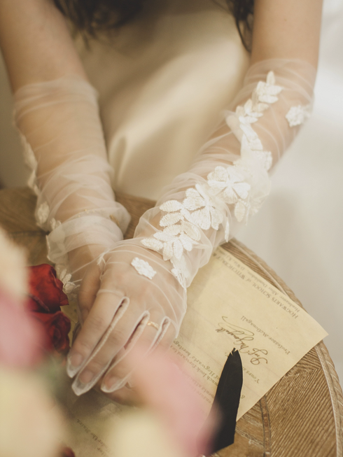 Floral Embroidered Sheer Bridal Gloves – Long Wedding Gloves